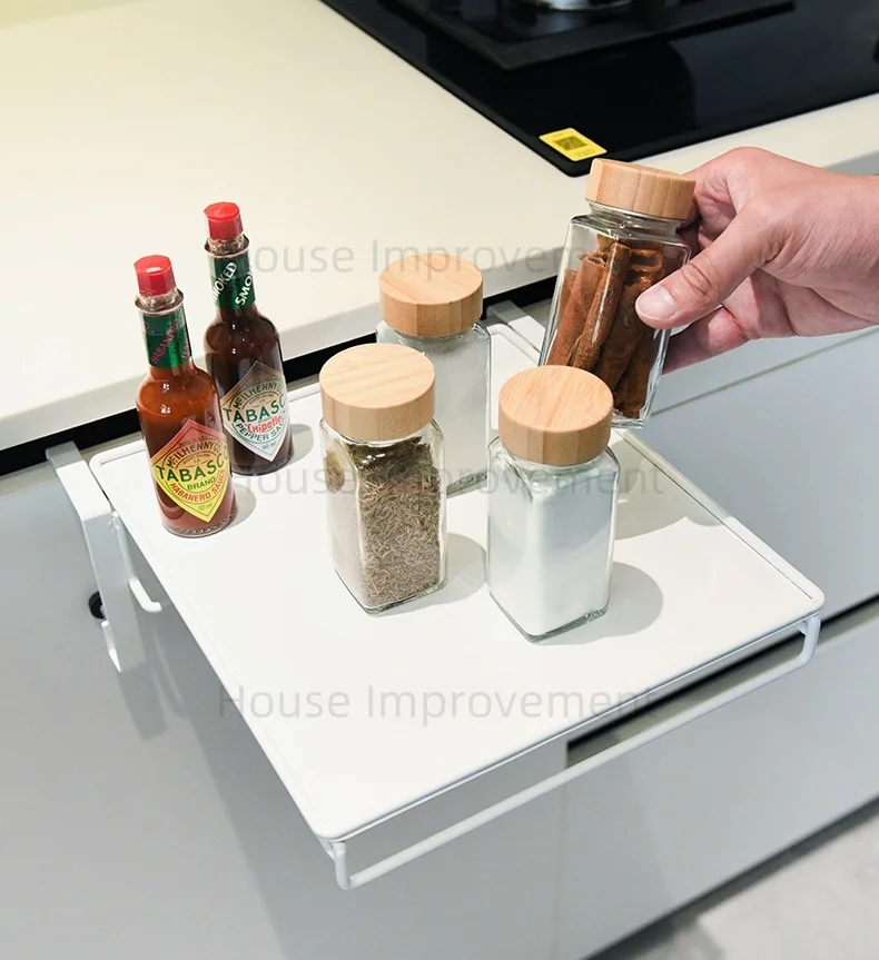 Faltbarer Schranktür-Organizer, Arbeitsplatten-Verlängerung, kein Bohren, Regal, verstellbar, platzsparend, Arbeitsplatten-Organizer für die Küche – Detail 9