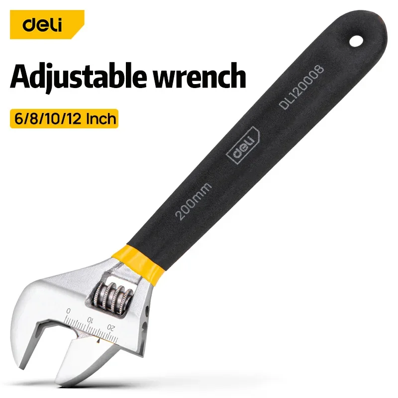 Deli Adjustable Wrench Car Bicycle Wrenchs Dip Plastic Carbon Steel Universal Spanner Mechanical Workshop Hand Repair Tools 2