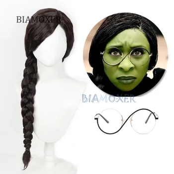Parrucca cosplay Elphaba da donna malvagia Parrucche sintetiche per capelli Parrucca da festa ondulata lunga con treccia nera