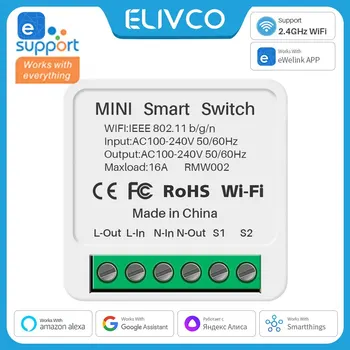 EWelink 와이파이 스위치 미니 스마트 양방향 DIY 스위치, 회로 차단기, 타이머 모듈, 알렉사 구글 홈 앨리스 스마트싱스 지지대, 16A