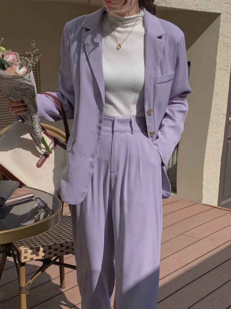 

Женский весенний Повседневный свободный пиджак и брюки, Женский комплект из 2 предметов, куртка с длинным рукавом и брюки с широкими штанинами, модная одежда