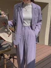 

Women's Spring Casual Loose Blazer Pantsuits Long Sleeve Jackets+Wide Leg Trousers Ladies 2 Pieces Set Female Fashion Outfits