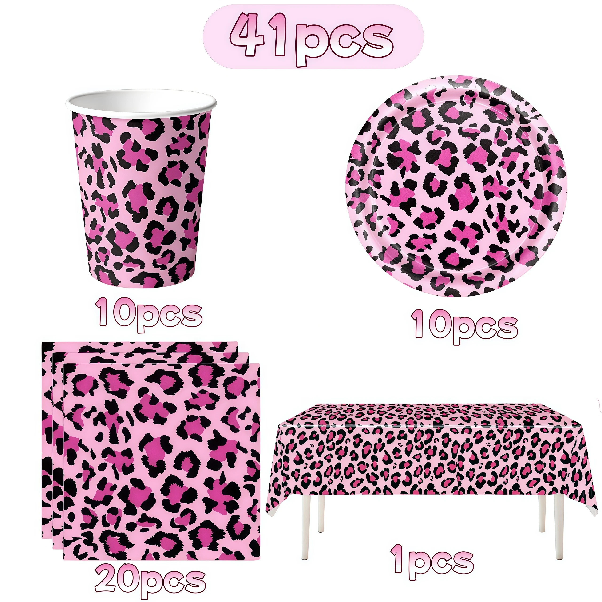 Leopard Geburtstag Party Dekoration Rosa Leopardenmuster Geschirr Tassen Teller Serviette Banner Kuchen Topper Dinner Party Supplies Gefälligkeiten – Detail 13