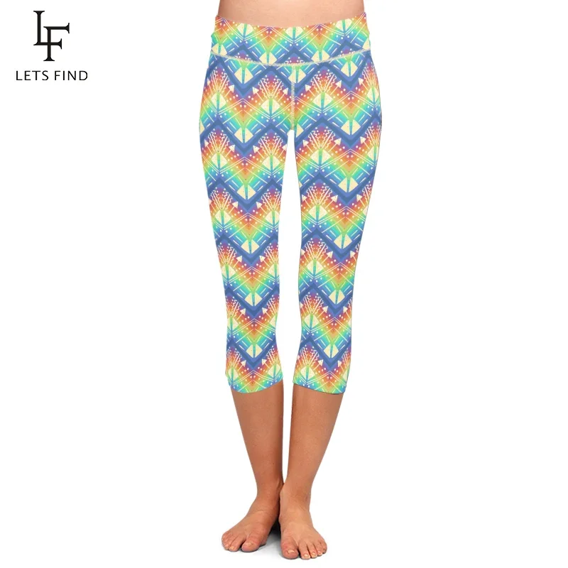 LETSFIND Fashion Leggings Aztec Digital Printing Punk Women's Legging High Waist Workout Capri Leggings for Summer