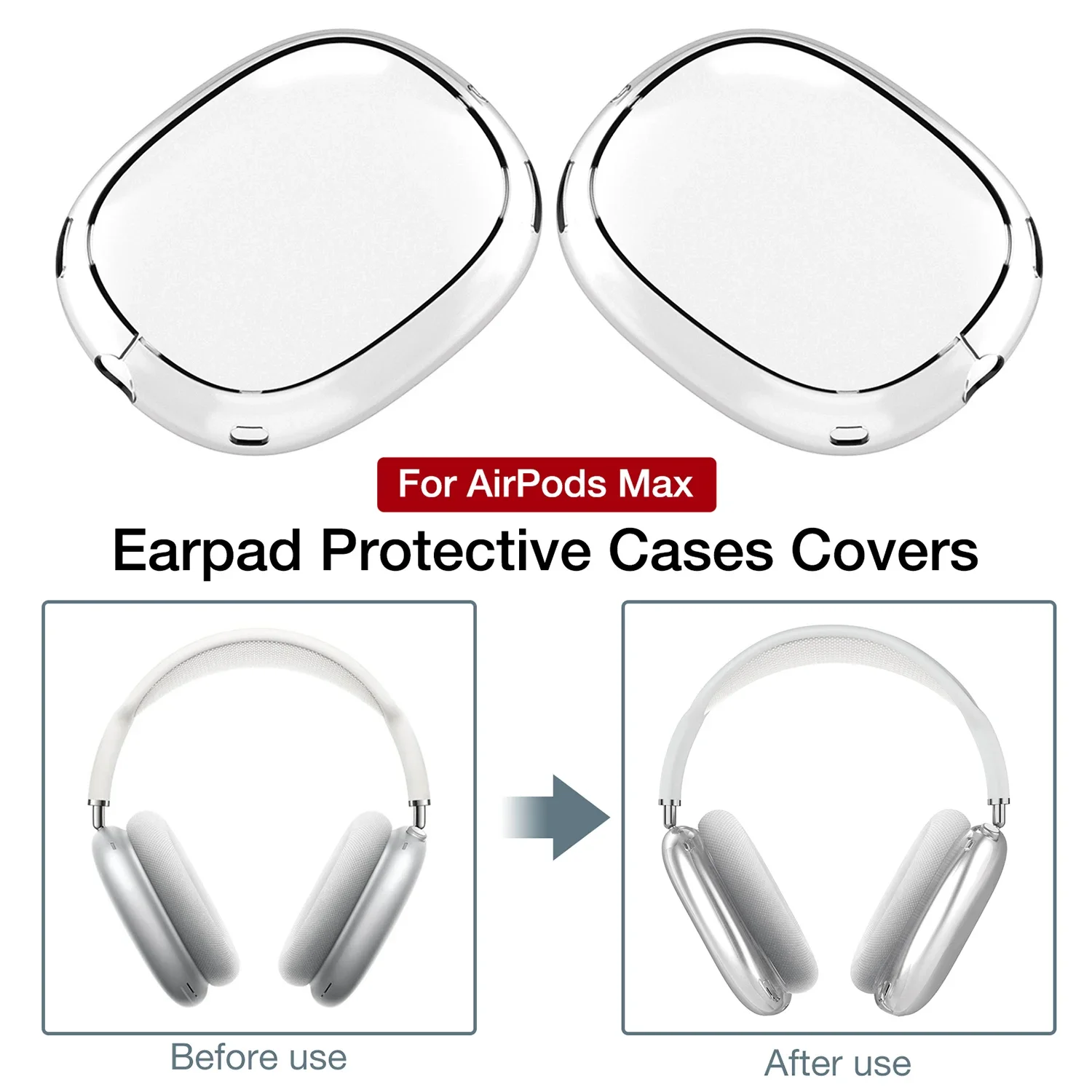 2pcs/set Soft Anti-Scratch Transparent Cover For AirPods Max TPU Wireless Shockproof Headphones Case Protective Sleeve Protector