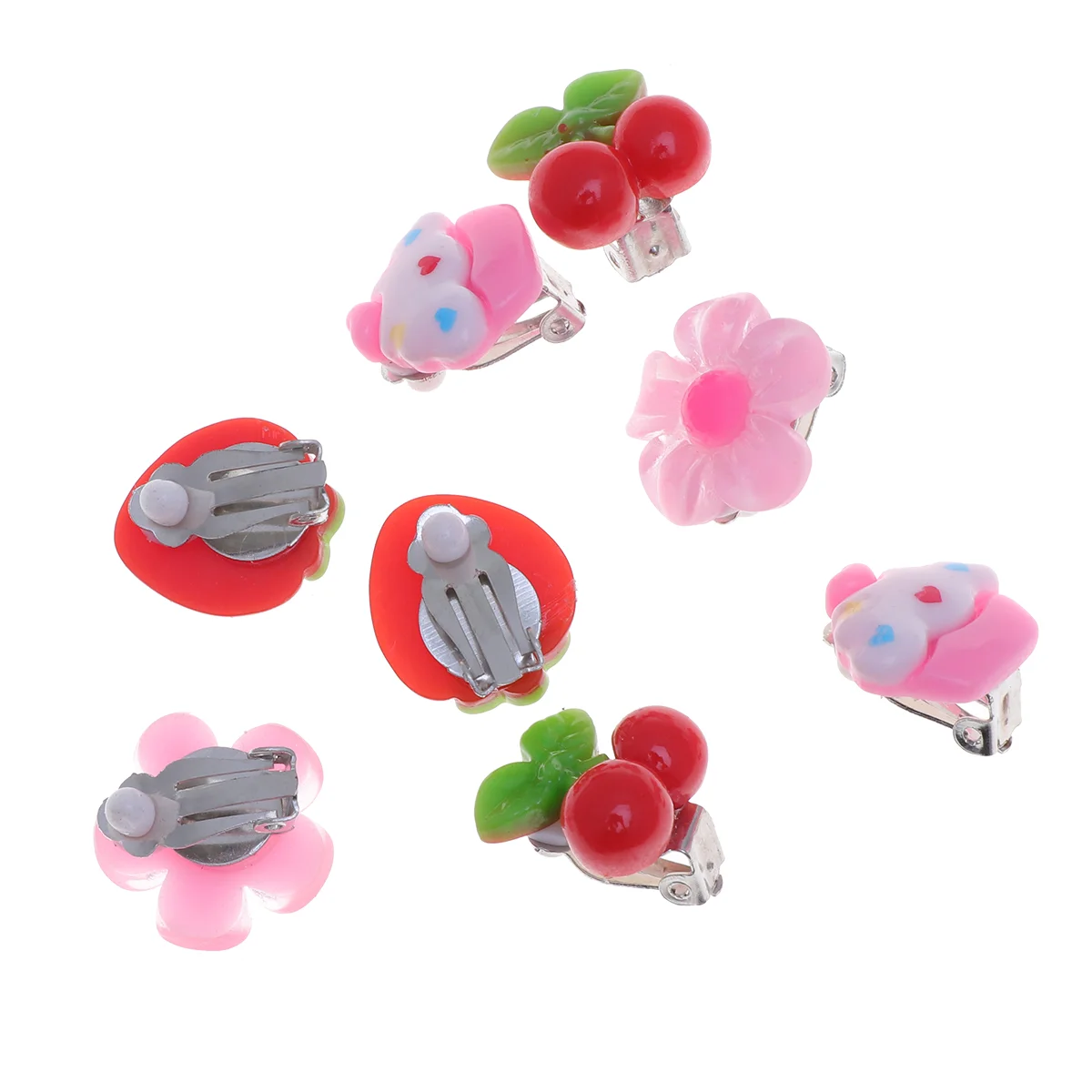 4 Pair Children Ear Clamps Girls Ear Hooks Cartoon Clip On Earrings Kids Ear Studs Toddler Princess Accessories Bright Acrylic 6