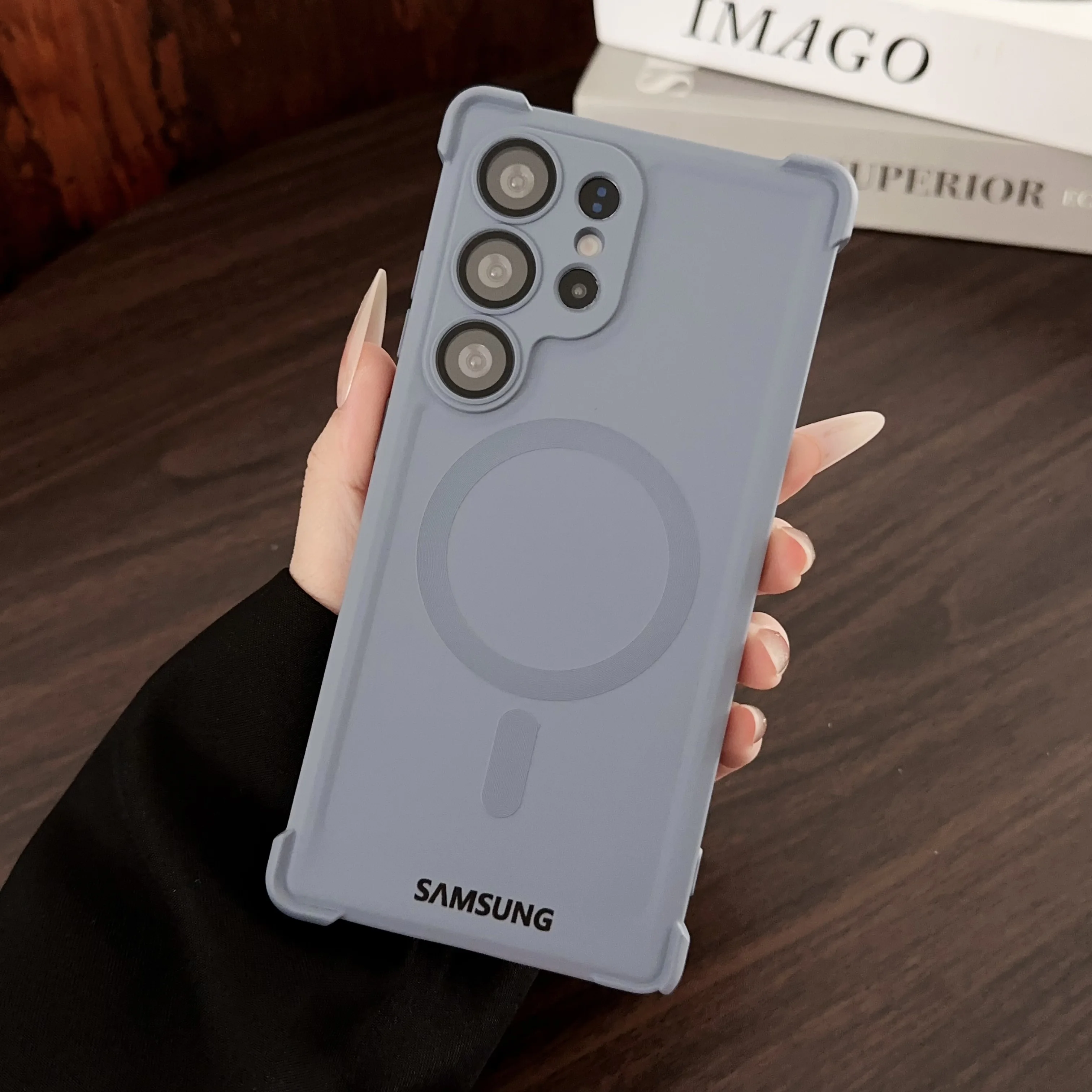 Four Corner Anti Falling Soft Magnetic Case Samsung Galaxy S25 S24 FE S23 Ultra Plus For Magsafe Wireless Charge Silicone Cover
