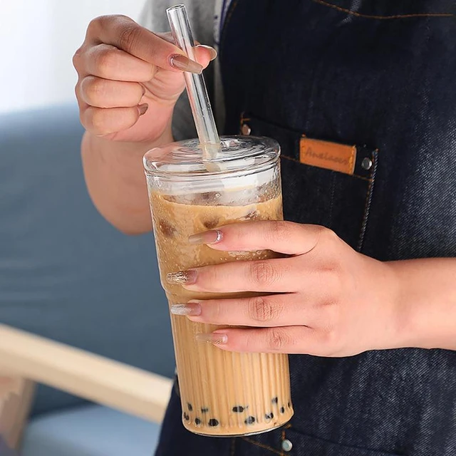 Iced Coffee Glasses Glass Cups With Lids Straws Iced Coffee Goblet