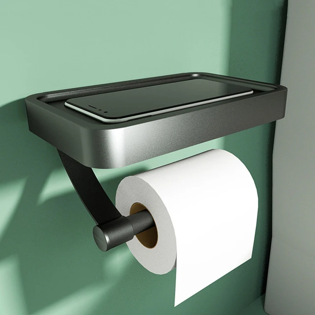 Grey Metal Toilet Paper Holder & Storage