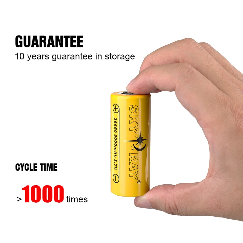 

100% Original 26650 Lithium Battery 3.7V 5000mAh High Capacity Rechargeable Li Ion Battery Cell 1000 Times For Flashlight Tool