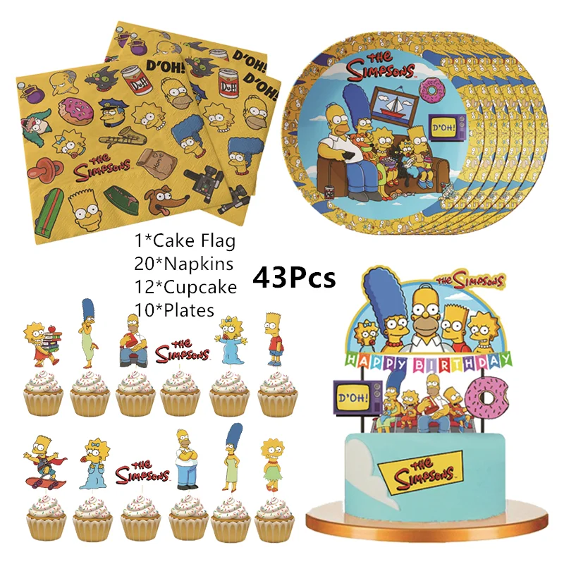 Simpsons Party Supplies Decorations Kids Birthday Disposable Tableware  Tablecloth Cups plate Party Theme Favors Boy Set - AliExpress