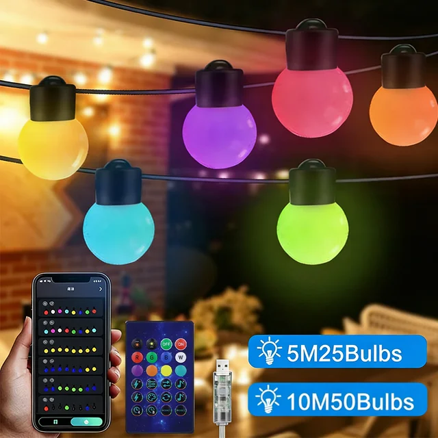 WS2812B RGB LED String Garland Light 10m 5m Smart IC APP Bluetooth Remote Fairy Lights Dreamcolor Garden Party Christmas Decor