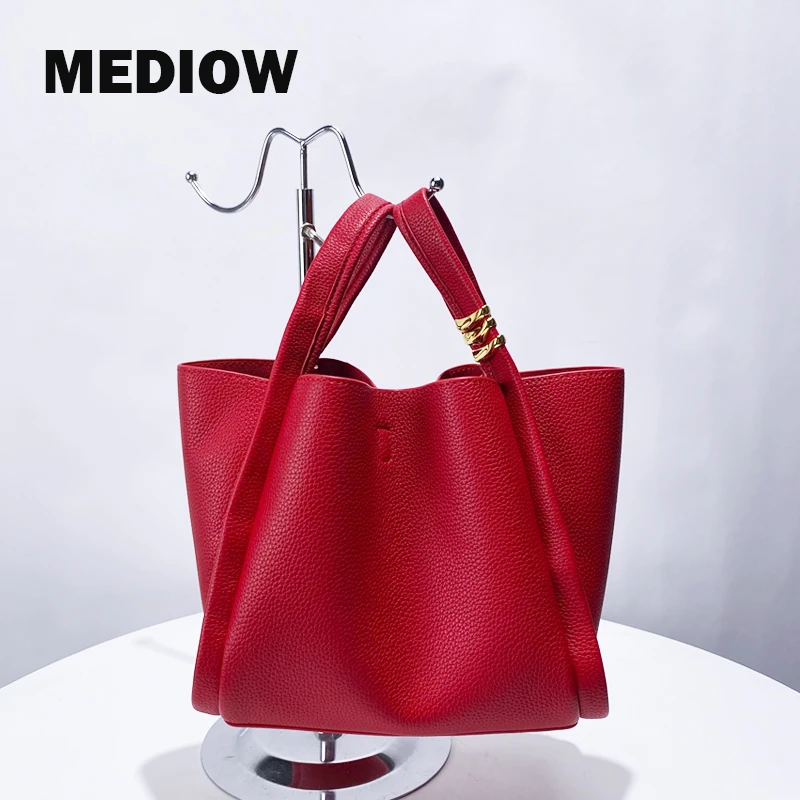 

MEDIOW Classic Small Bucket Bag For Women Luxury Designer Handbag Purse 2024 New In PU Lychee Texture With Inner Pocket Shoulder
