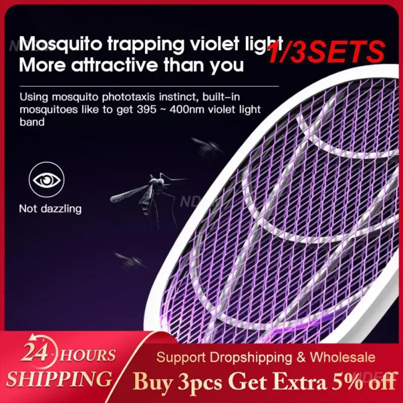 

1/3SETS Electric Mosquito Killer With Base Holder Portable Pest Control Products Mosquito Swatter Bug Zappers 3000v 2 In 1