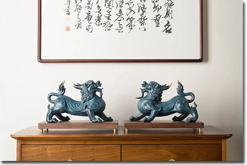 

2P Large TOP art Collection high grade Home company living room bring wealth LUCK Royal Dragon PIXIU FENG SHUI brass art statue