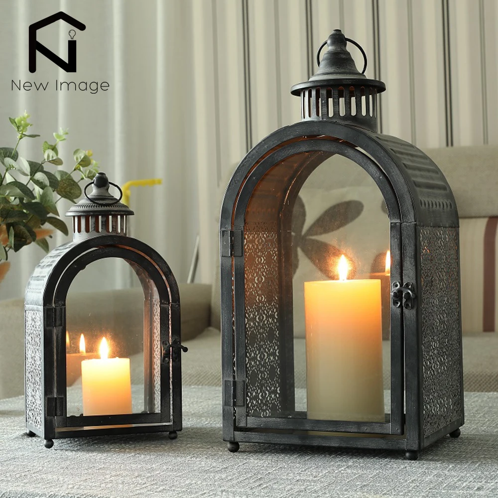 

2Pcs Antique Grey Candle Holder Lanterns Metal Hanging Lantern Indoor Outdoor Events Vintage Home Wedding Party Decoration