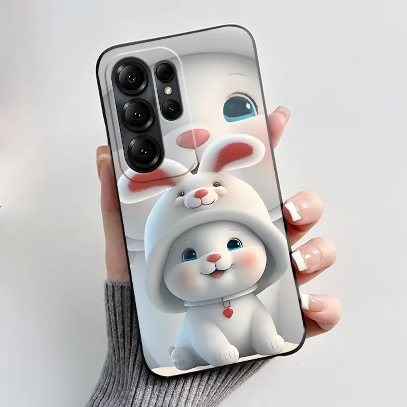 Luxury Cute Love Heart Rabbit Cartoon Funny Black TPU Soft Silicone Protective Phone Case