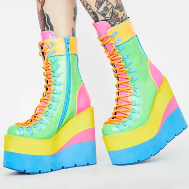 new-fashion-spring-autumn-ankle-boots-high-heels-rainbow-wedges-chunky-platform-comfy-street-gothic-style-women-short-boots