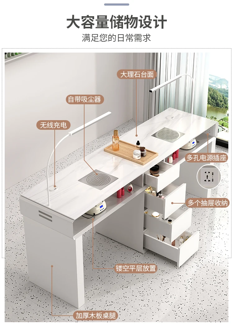 Luxury Classic Nail Table With Light Modern Marble Top Nordic Nail Desk European Aesthetic Table Manucure Nail Salon Furniture