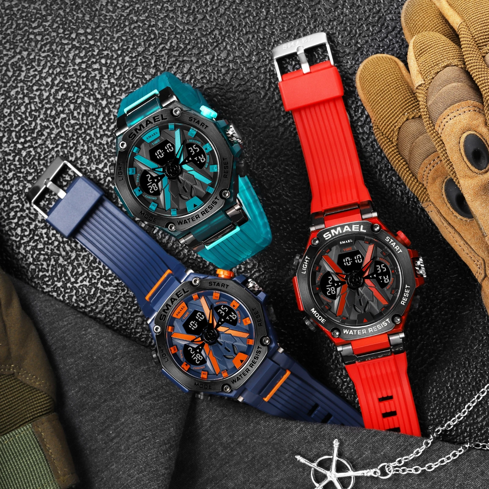 Sports Wristwatch Men Watches Quartz SMAEL Brand 50M Waterproof Wristwatch Time Alarm Clock 8087 Sport Watch Military Army