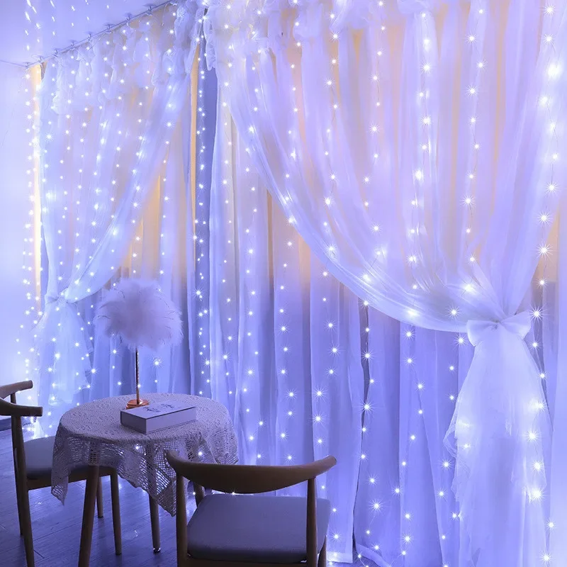 thumbnail image 1 of Guirnalda de luces LED para cortina de 6 x 3 m y 3 x 3 m con alimentación por USB, luces de hadas para vacaciones, decoración navideña para ventana, Año Nuevo 2025, 1 of 5