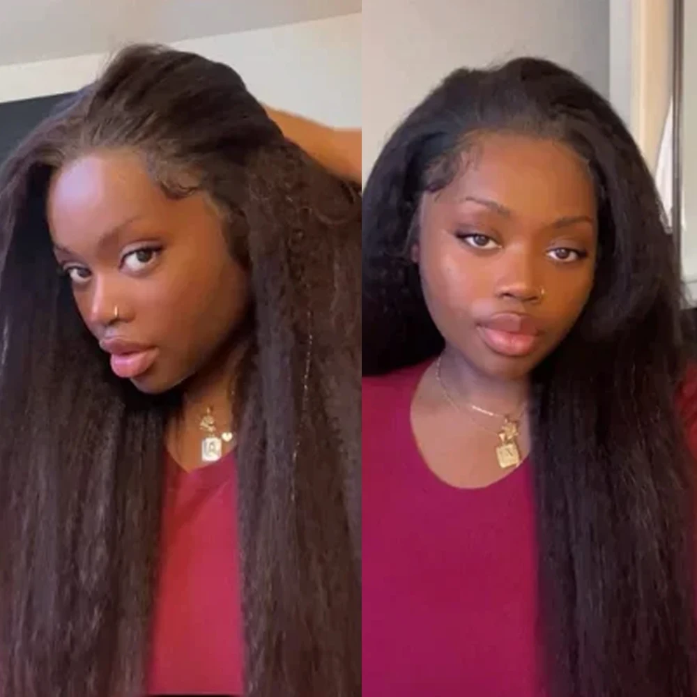 Perruque mi-tête 3-en-1 en cheveux humains vietnamiens, texture Kinky Straight 250%, sans colle, prête à porter, à porter en deux sens