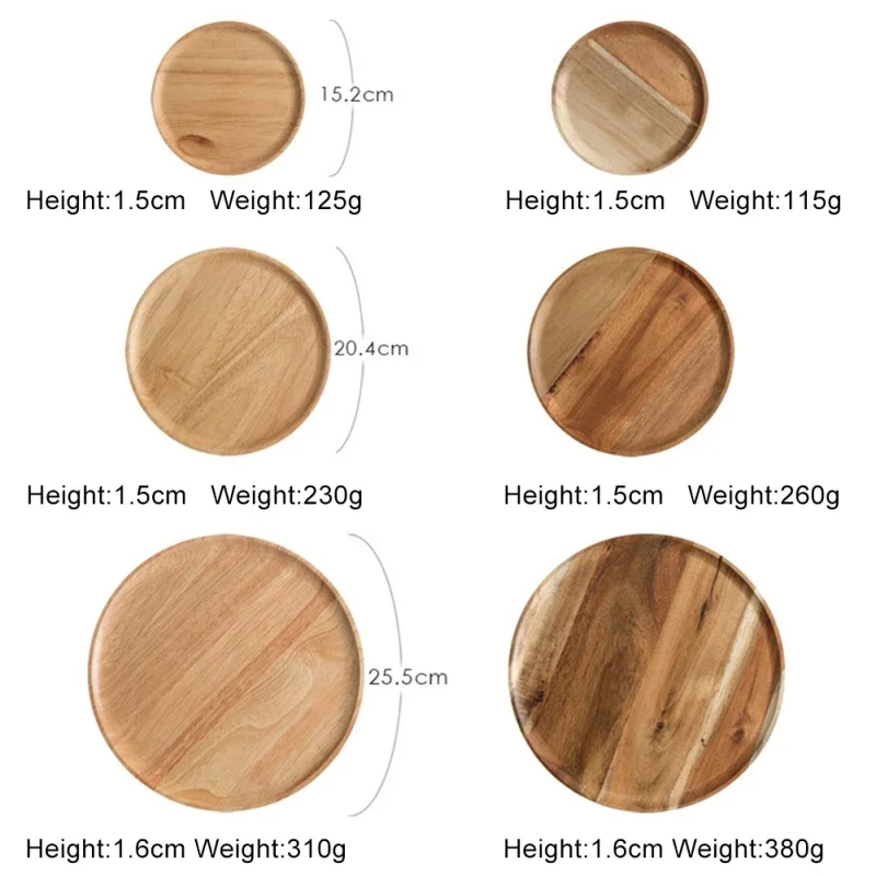 Wooden Tray Round Serving Dish Retro Serving Plate Fruit Dessert Storage Tray Cosmetic Display Plate Home Decor 15/20/25cm 6