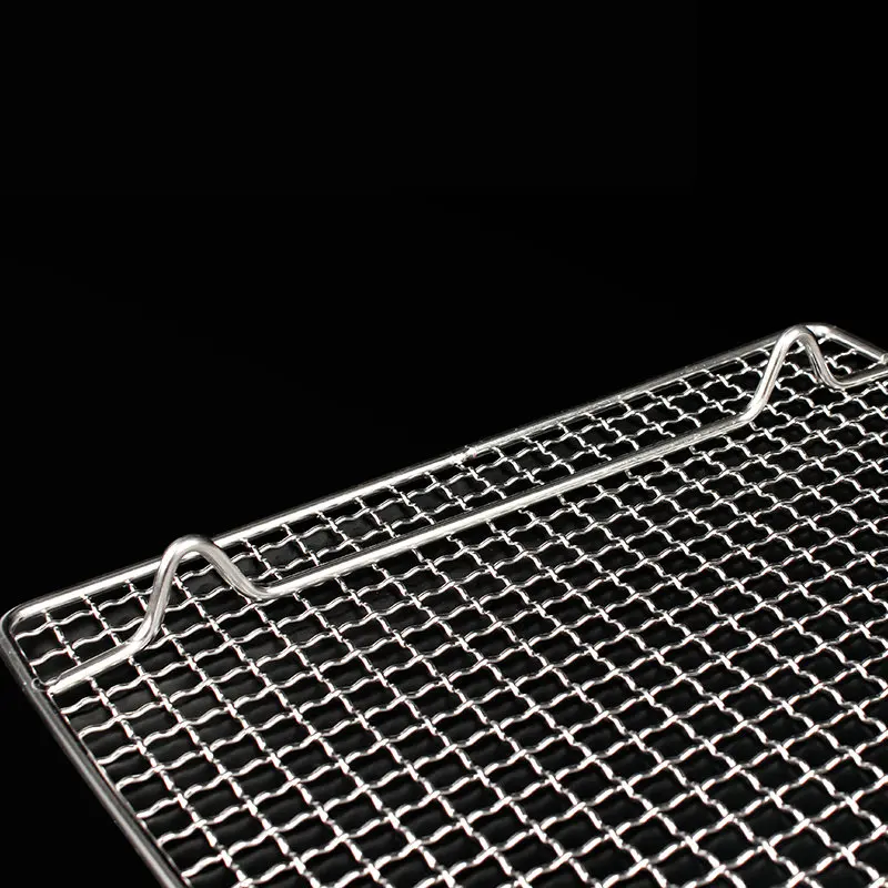 Stainless Steel 304 Food Grade Rectangle BBQ Charcoal Grate Barbecue Grill Wire Grid Mesh Net with Feet for Water Oil Draining