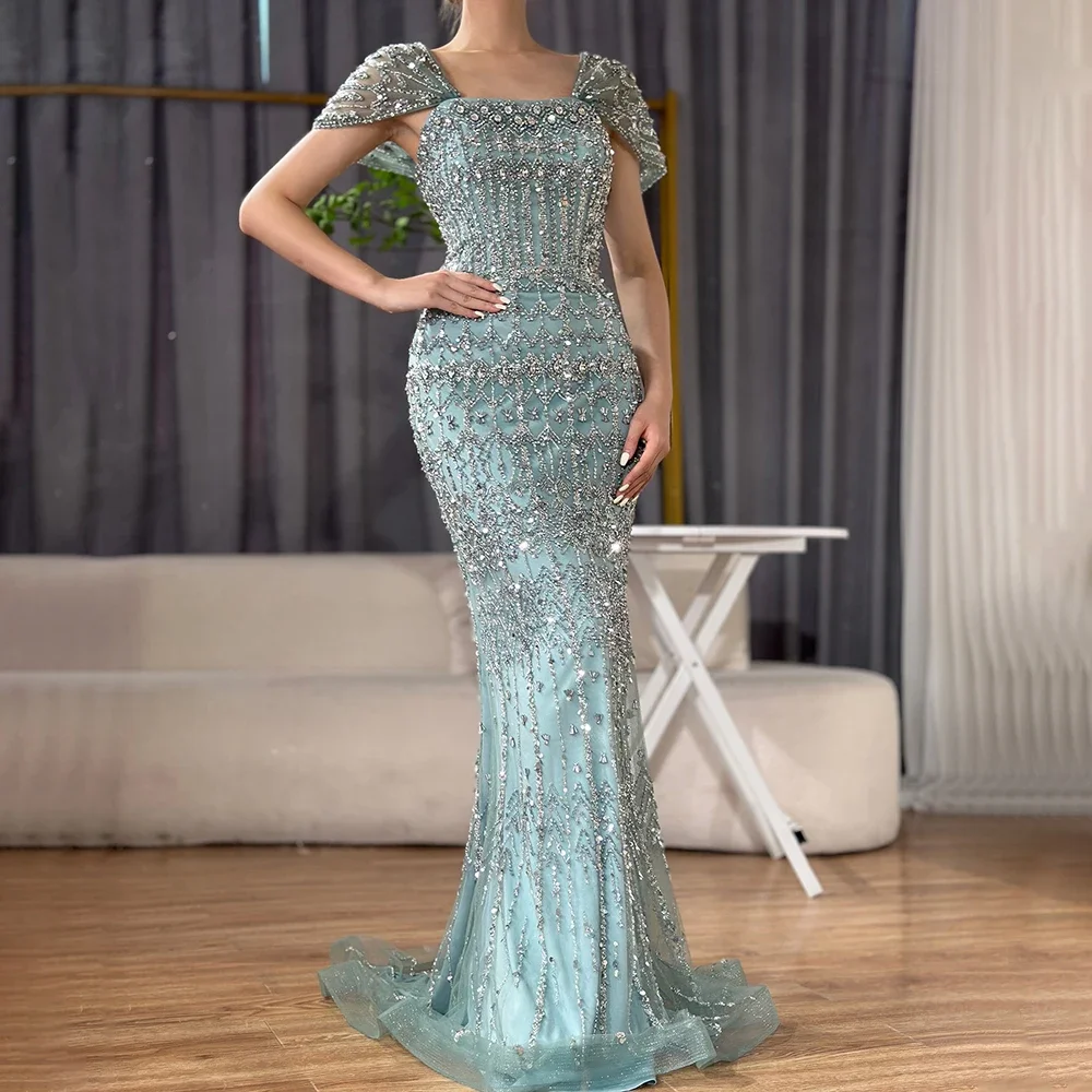 Serene Hill 2025 Arabic White Mermaid Short Beaded Long Evening Dresses Gowns For Occasion LA72714 Customized 6