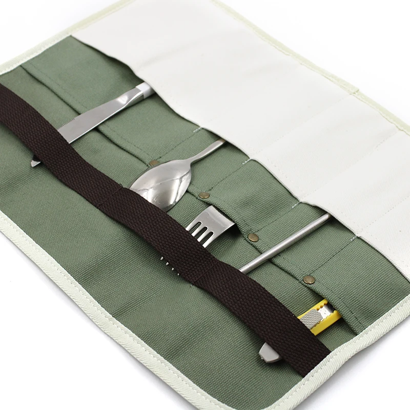 Camping Utensil Bag Knife Roll Bag for Chefs Canvas Roll Up Culinary Bag Tableware