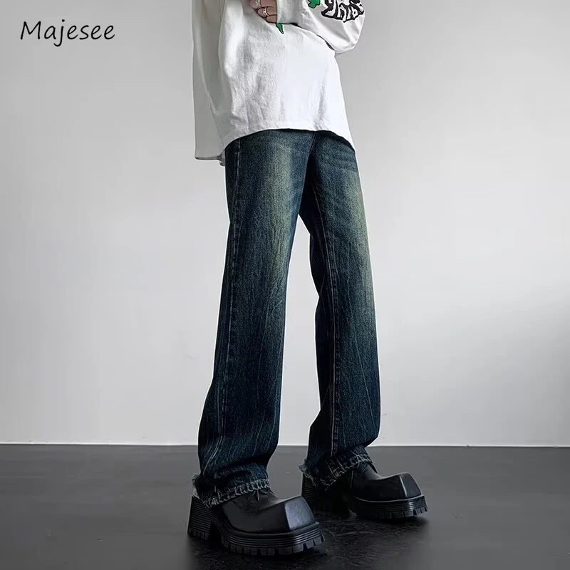 

Jeans Men Simple Autumn Mature Design Retro Washed Handsome Charming All-match European Style High Street Temperament Students