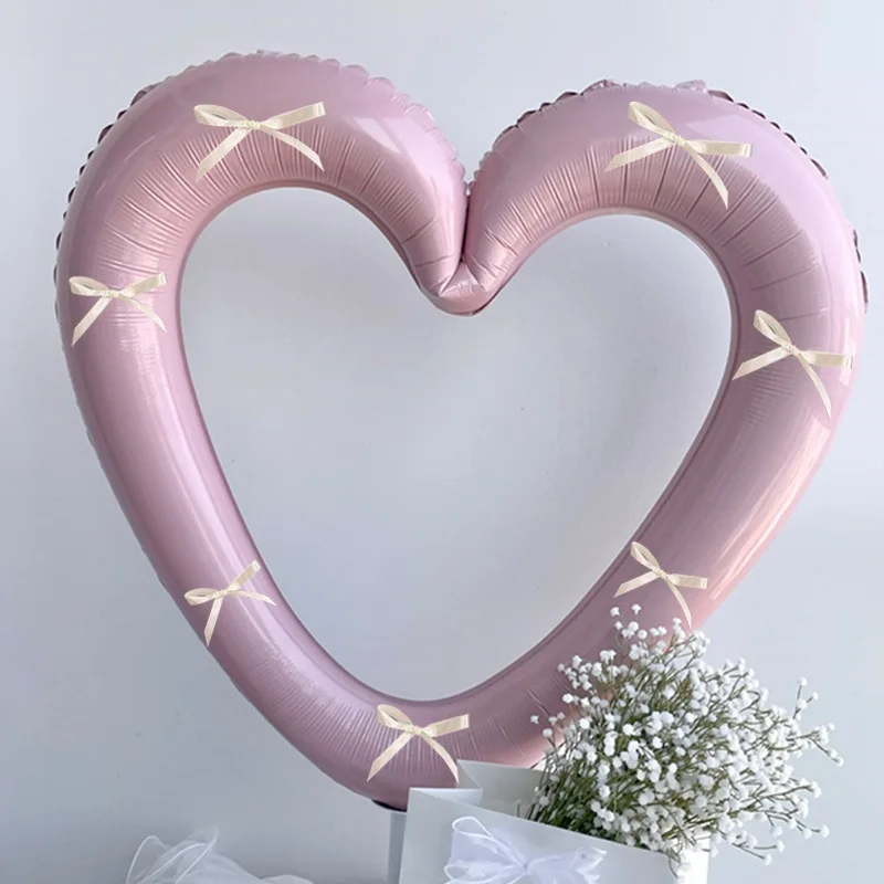 Valentine's Days Wedding Party Decoration Photo Props 40inch Love Heart Aluminium Film Balloon With Bowknot Helium Balloon