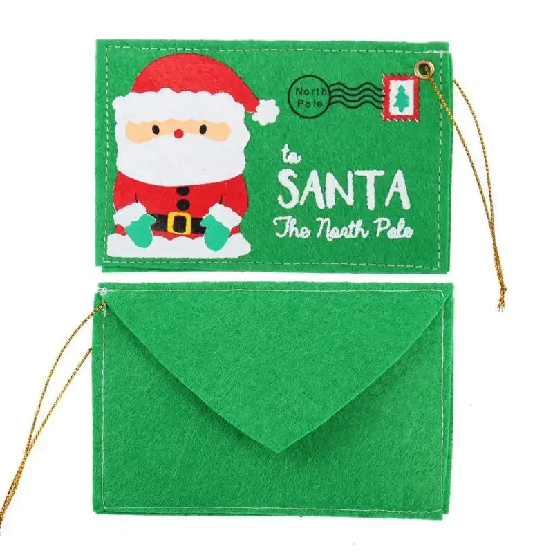 10pcs Green Christmas Envelope Candy Bag Invitation Envelope Santa Claus Tree Ornament Gift Bag Christmas Santa Sack Party Decor