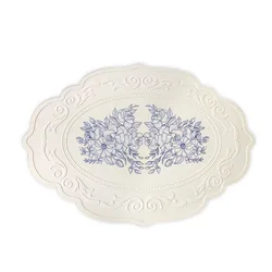 Vintage Floral Silicone Dining Table Mat - Waterproof Retro Pattern Placemat for Kitchen and Coffee Table (Ivory)