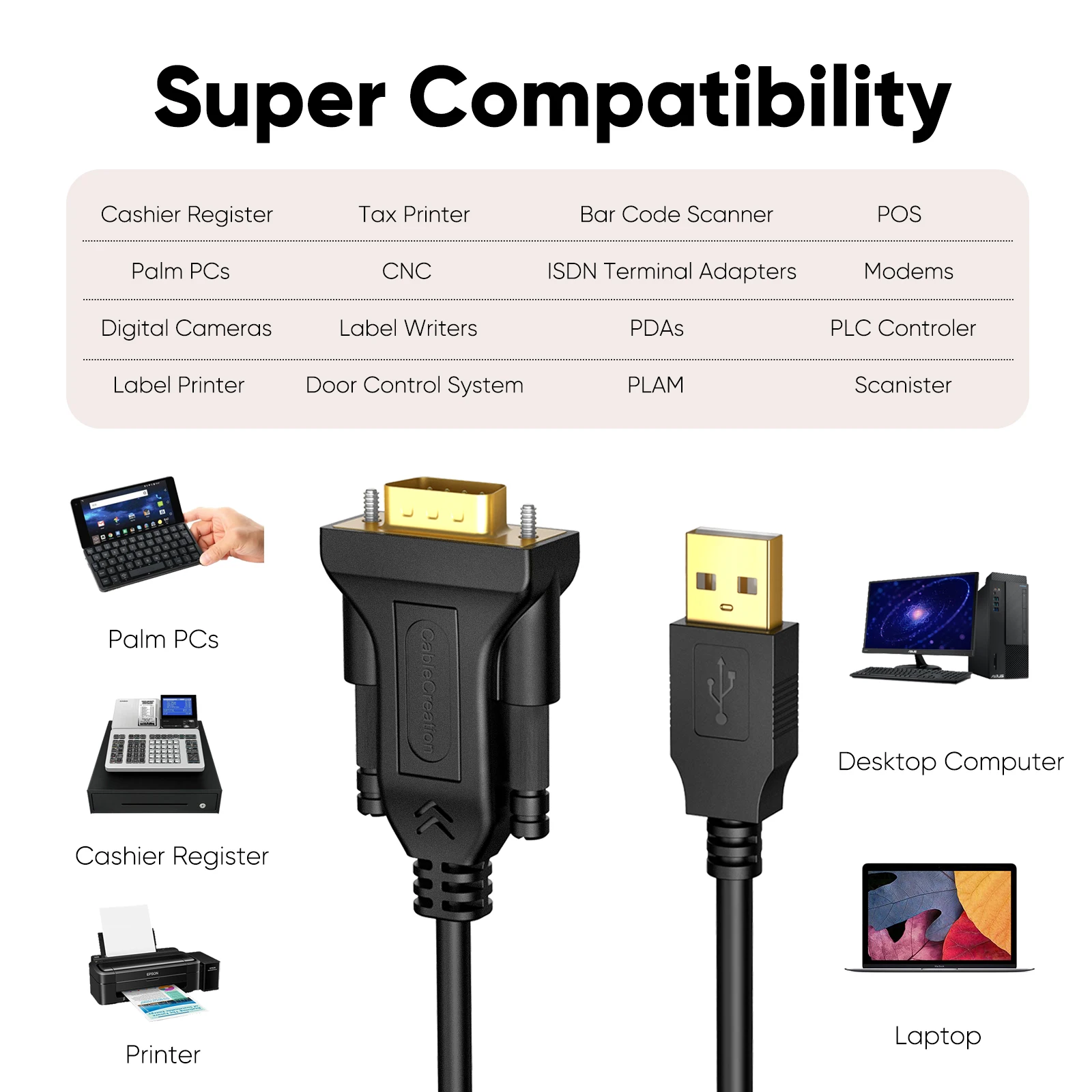 CableCreation USB RS232 수컷 변환 케이블, PL2303 칩 탑재, DB9 9핀 금도금 커넥터, 윈도우 리눅스 맥 호환 산업용 시리얼 통신 케이블