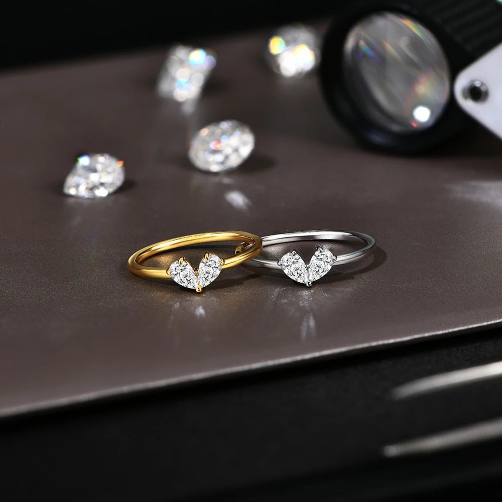 ATTAGEMS Luxury Pear Cut 0.7CT Moissanite Rings for Wowen D VVS1 Solid 10K 14K 18K Yellow Gold Engagement Wedding Romantic Gift
