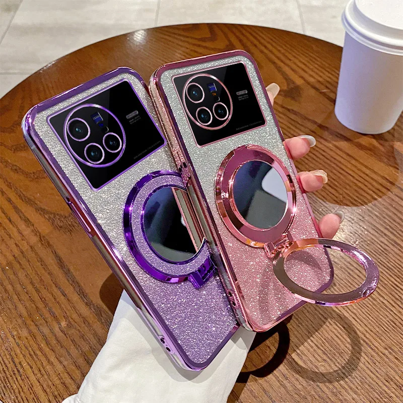 Mirror Fashion Glitter Magnetic Bracket Plating Phone Cover