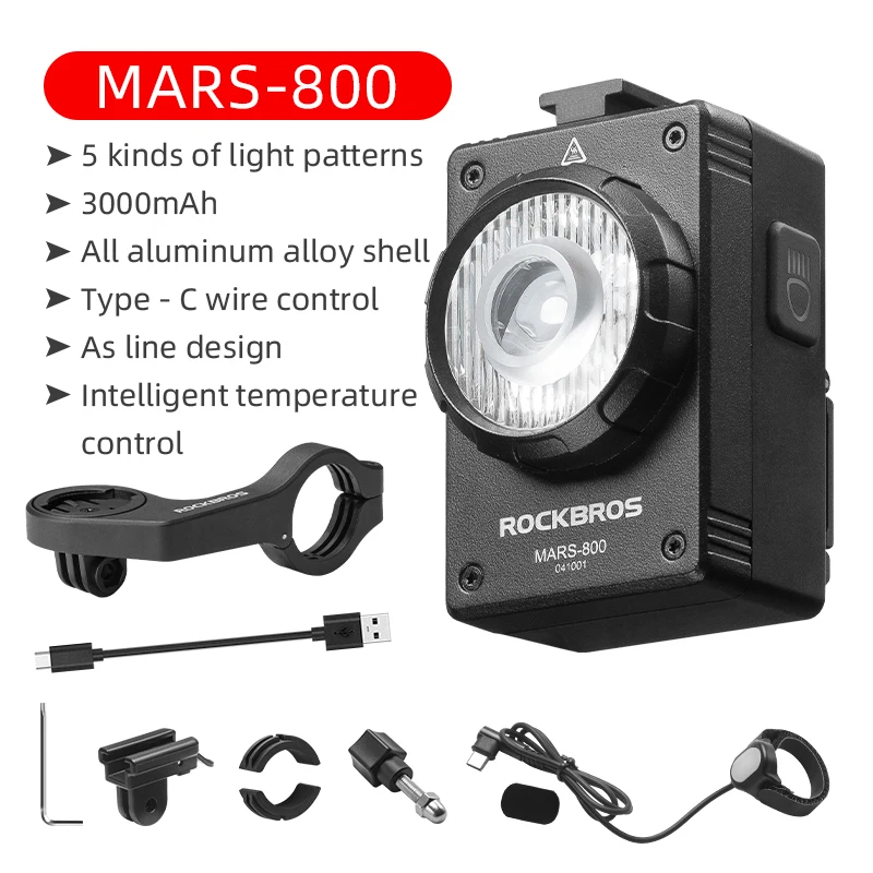 

ROCKBROS Bicycle Light 800LM Hoisting Front Lamp Alloy Shell Acrylic Lens Type-c MTB Road Bike Night Headlight Riding Equipment
