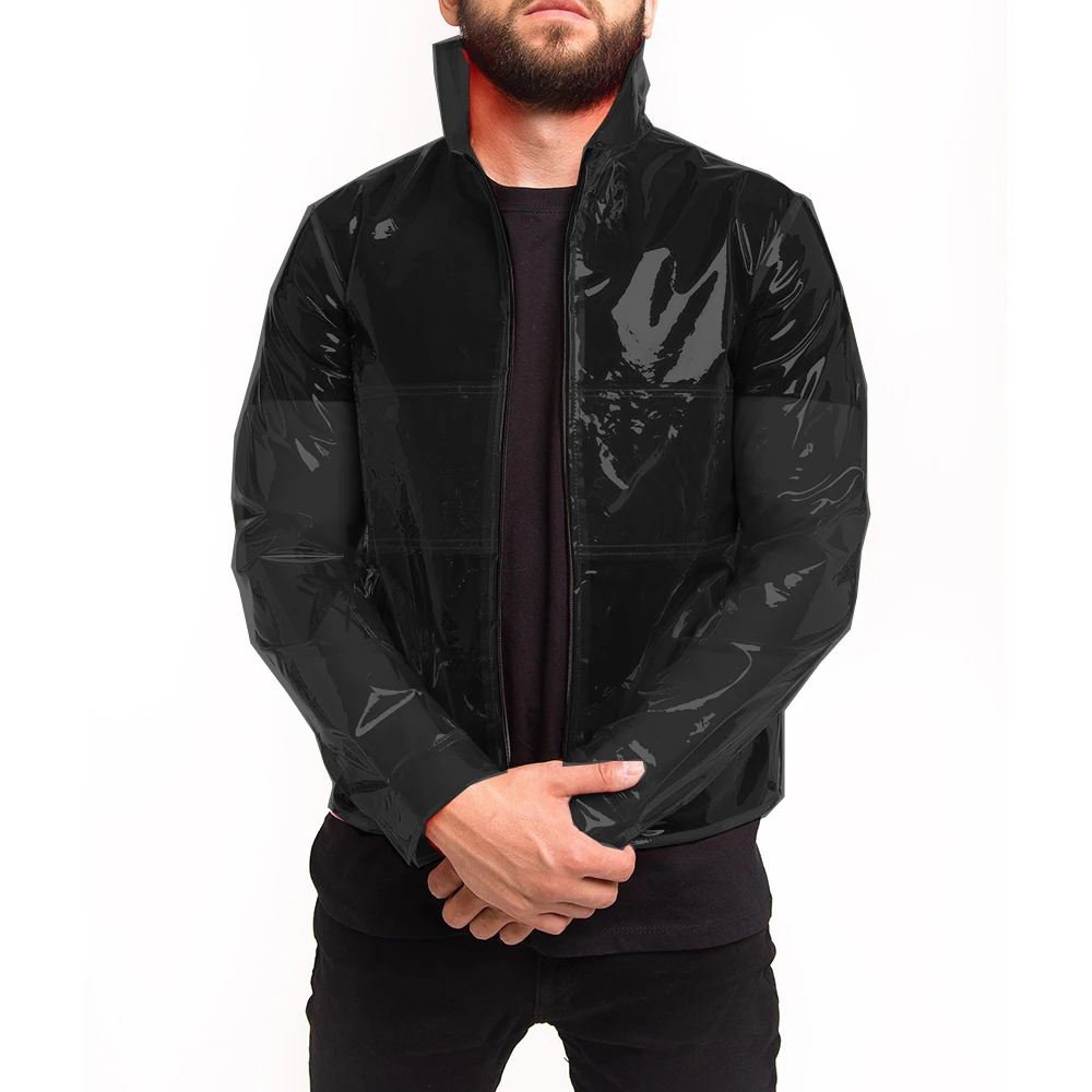 Men's Clear PVC Stand Collar See-through Jackets Long Sleeve