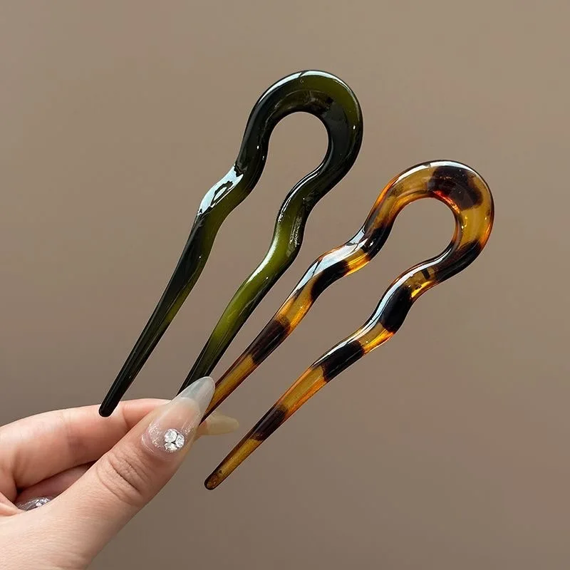 New U-Shaped Hair Fork Women Fashion Tortoiseshell Acetate Hairpin Geometric Design Headwear Hair Sticks Girl Hair Accessories