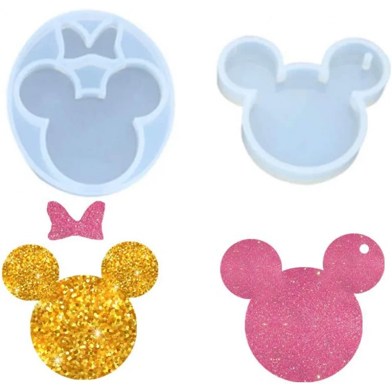 1 PCs cute mouse head bow silicone mold key chain silicone mold DIY topper decoration perforated resin clay crafts tools