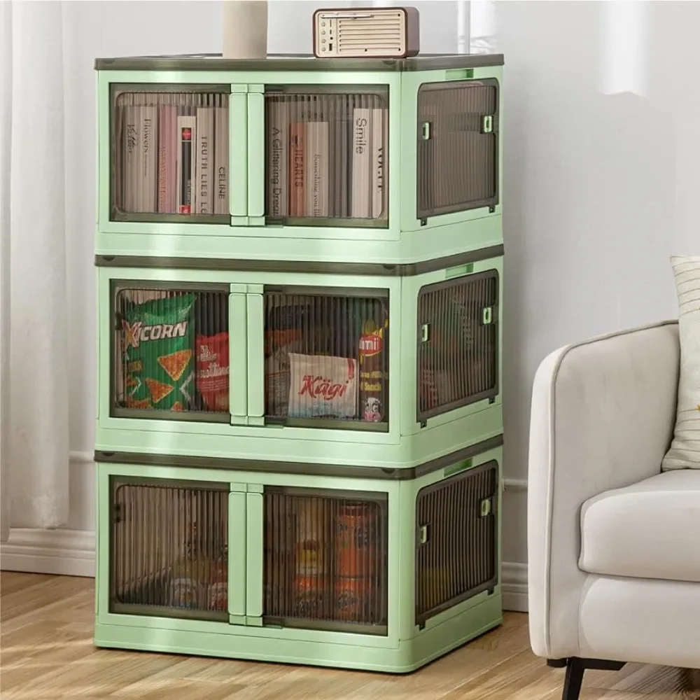 

Collapsible Plastic Storage Containers 3PACK 69 Gal - Stackable Storage Bins With Lids and Wheels Deck Box Green Jewelry Boxes