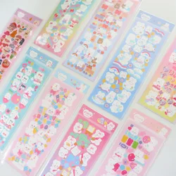 Korean Ins Cartoon Rabbit Bear Cute Stickers Laser Flash Powder Children DIY Collage girl Stationery Kawaii Decorative Sticker