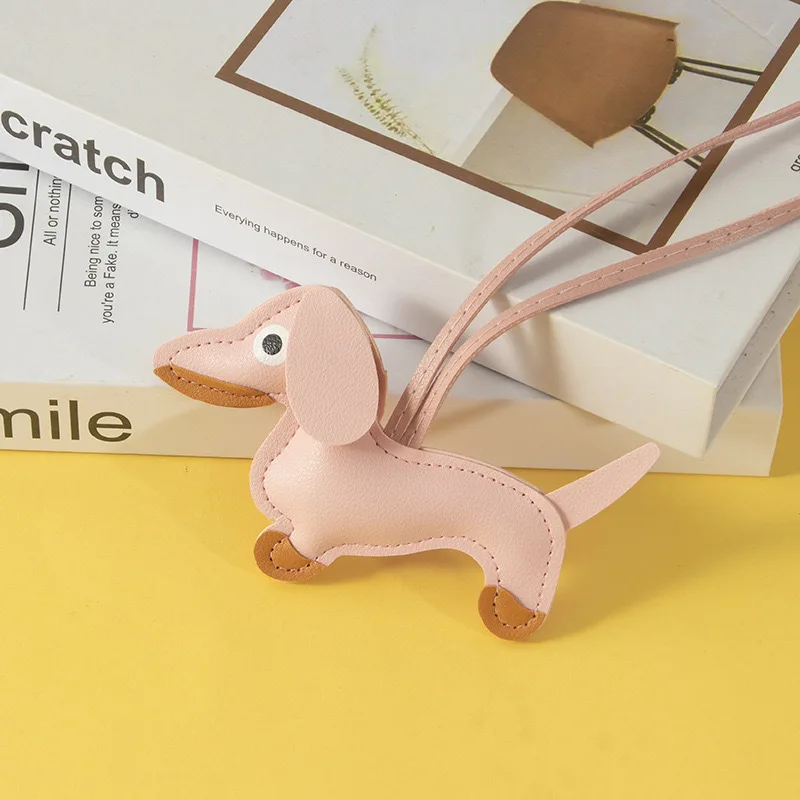 Classic Cute Puppy Dog Bag Accessories Pendant Key Chain Fashion PU Leather Dachshund Key Ring