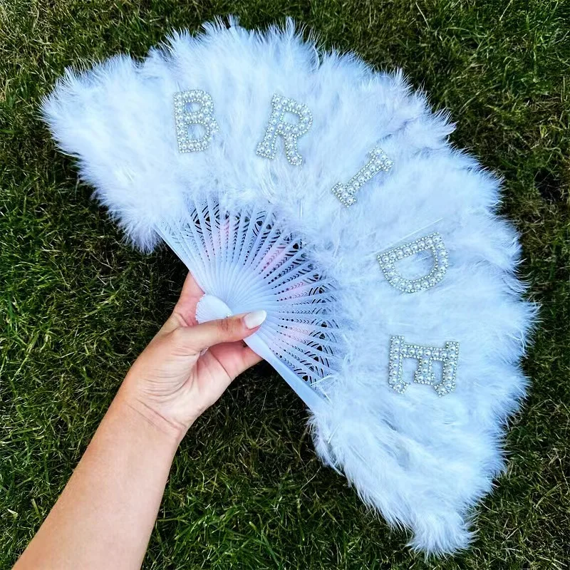 folding fan hand fan Bride Feather Fan Foldable Party Engagement Wedding Decoration Girls Single Trip Party Decor Accessories Gifts