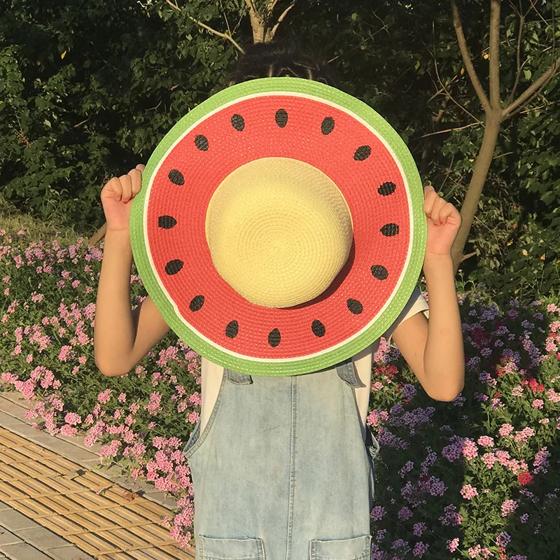 

Children's Hat Summer Sunscreen Sun Hat Male and Female Children's Travel Sunshade Watermelon Straw Hat Sunshade Hat