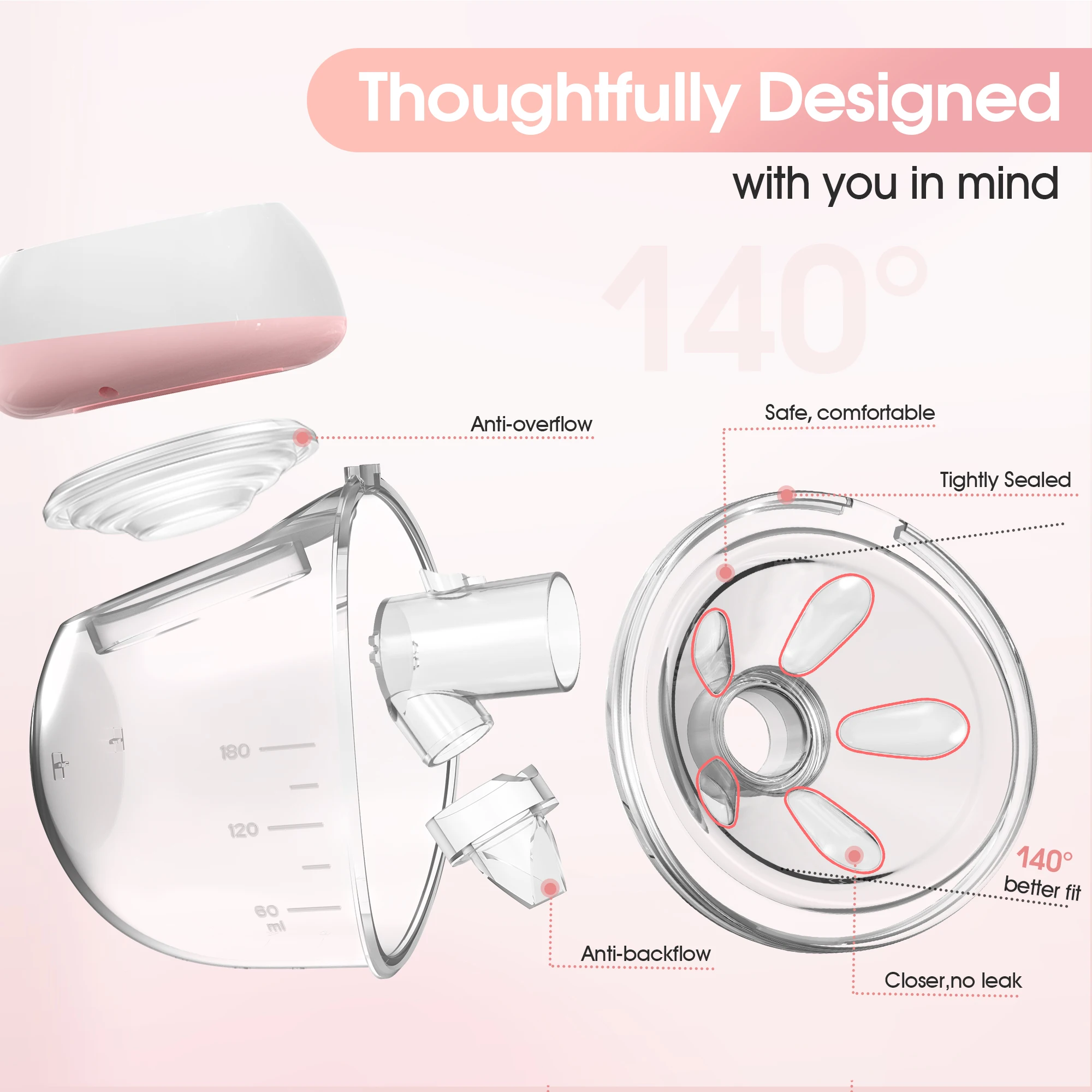 Electric Wearable Breast Pump 1200mAh USB Chargable Silent Milk Extractor Painless Automatic Milker Comfort Breastfeeding 3