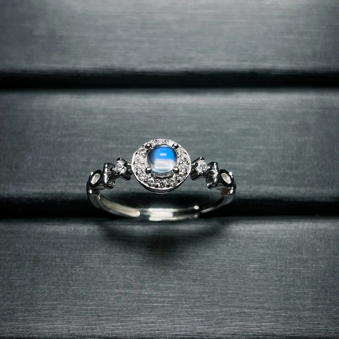 2023 Nuovo S925 Argento Sterling Naturale Indiano Pietra Chiaro Di Luna Argento Bellissimo Anello Di Design Di Apertura Senza Pietra Principale Ottimi