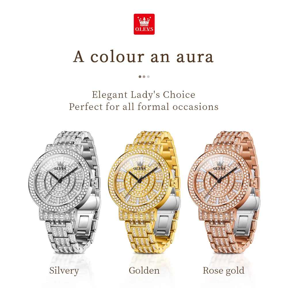 OLEVS 9904 ساعات نسائية أصلية موضة باند كوارتز ساع...