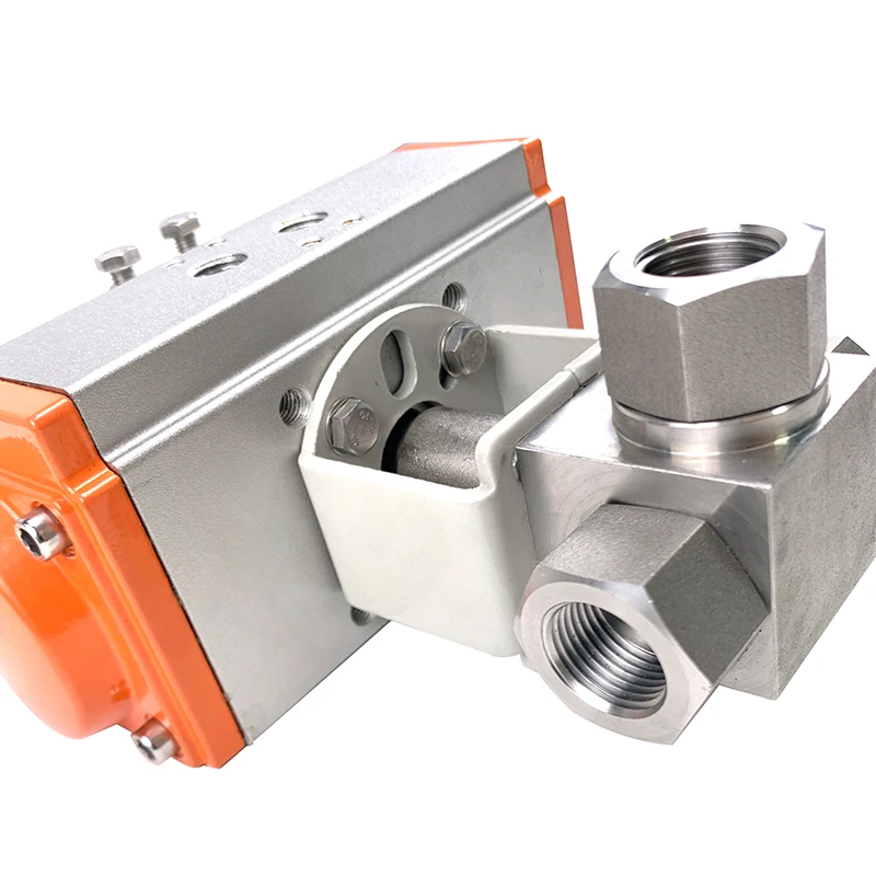 1/4" 3/8" 1/2" 3/4" 1" 304 Edelstahl Pneumatischer Hochdruck 320P 3-Wege-Kugelhahn Q611F-16P Doppeltwirkender Zylinder – Detail 4